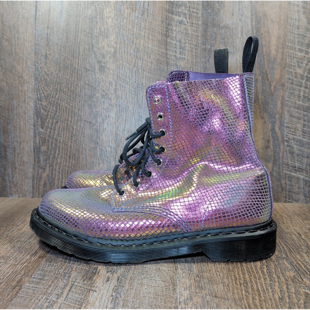 Dr. Martens Women's 1460 Pascal Iridescent Texture Snake Print Boots US 10 Pink - Picture 5 of 12